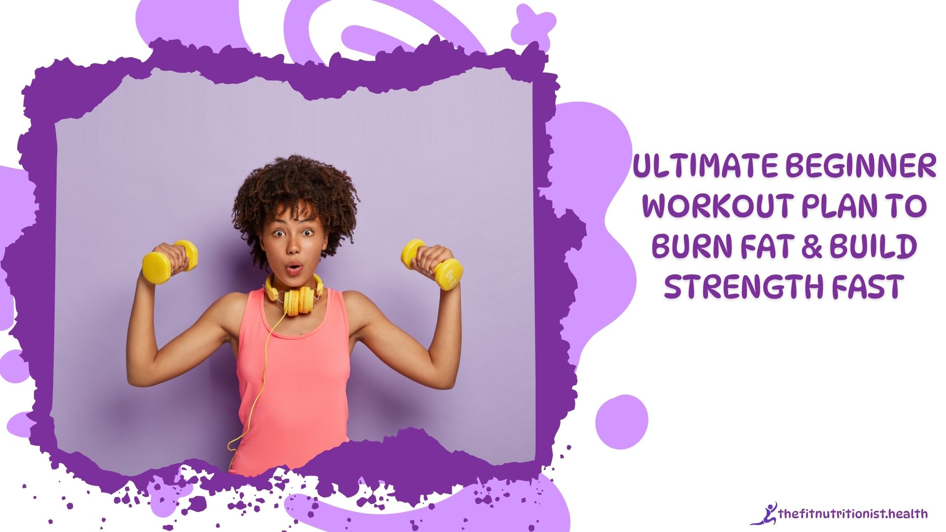 beginner workout plan featured image, woman working out, using yellow dumb bells