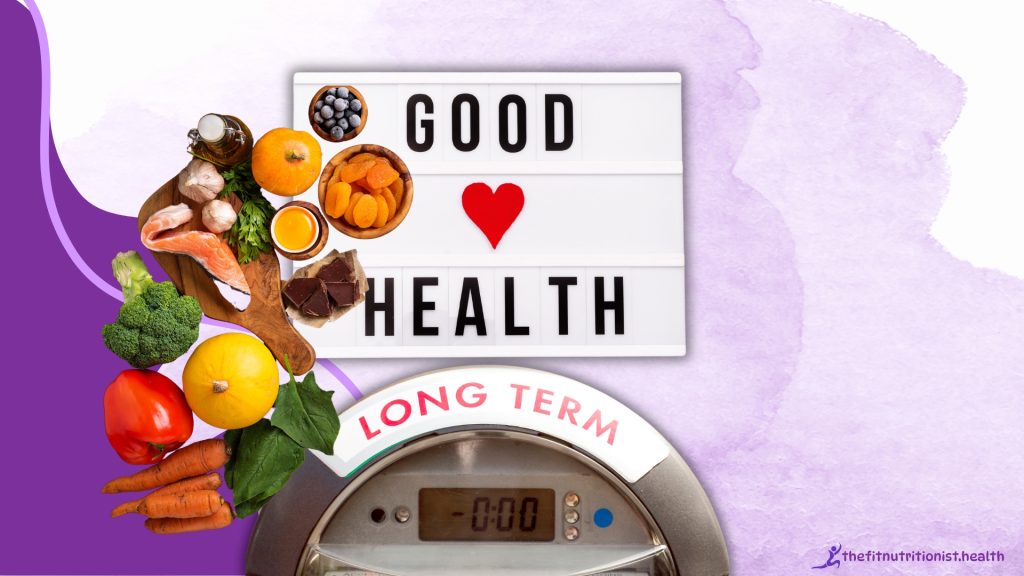 evidence based nutrition, fruits, long term health meter, good health sign board