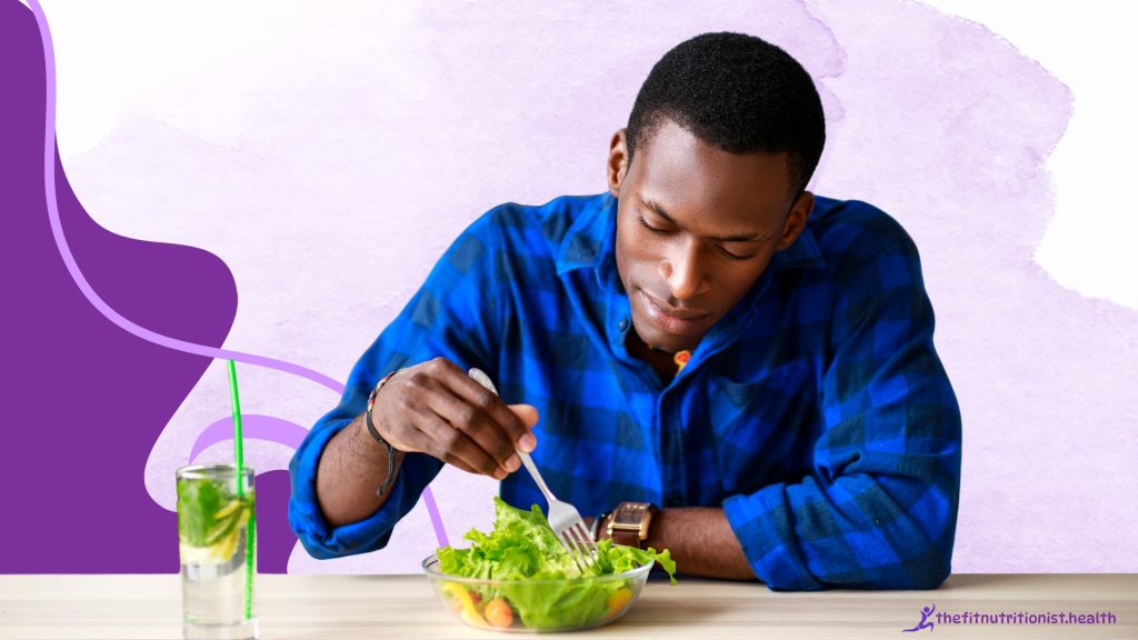 nutrition, man eating vegetables