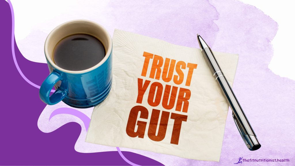 medical websites, coffee in a cup, trust your gut written on paper